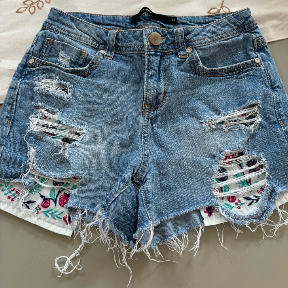 Womens Distressed Denim Shorts